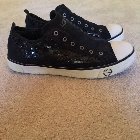 UGG Laela Sparkles Slip On Black Sneakers Suede Sequins - Picture 8 of 11